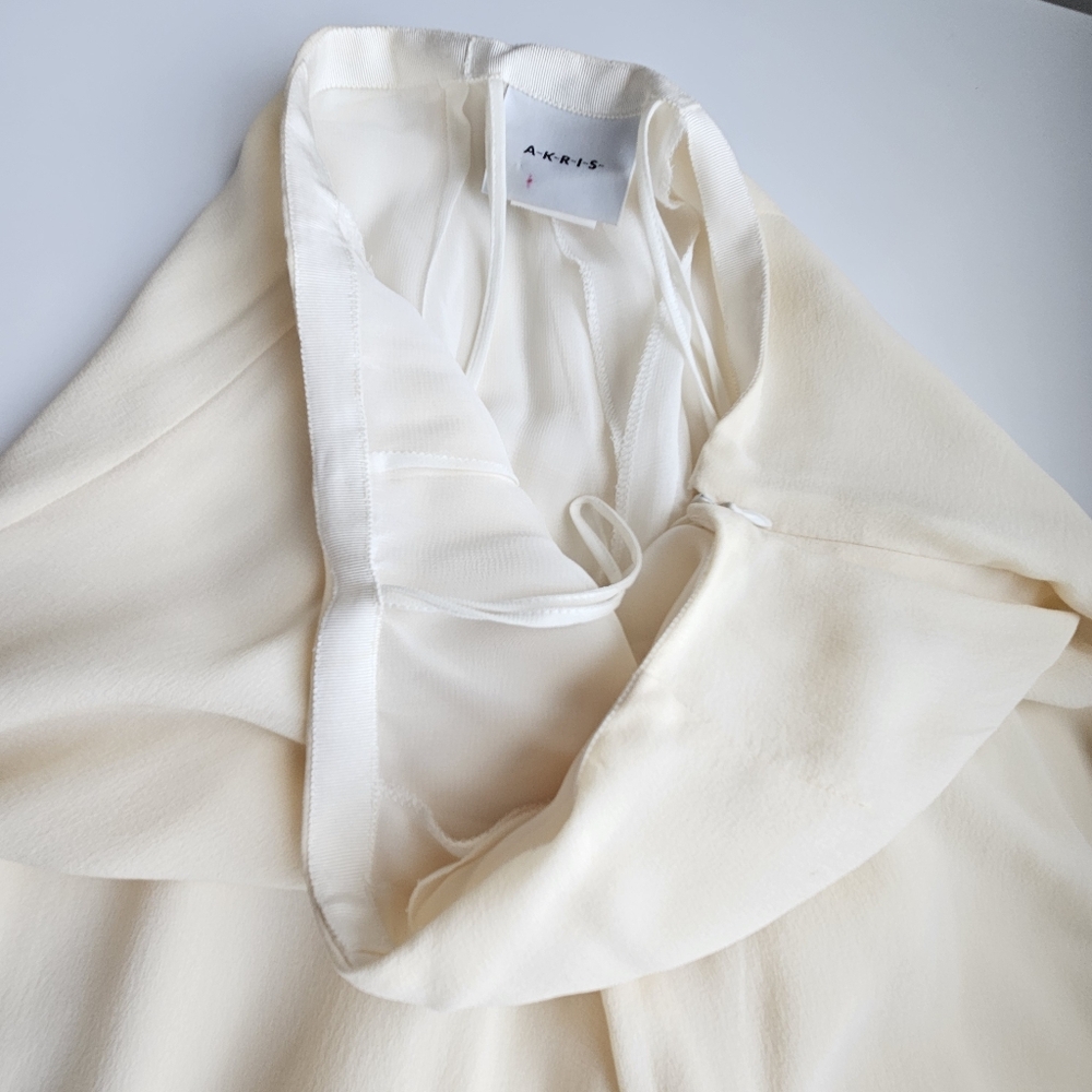 AKRIS Cream Side Slit Layered Silk High Waist Flowey Pants - Picture 14 of 16